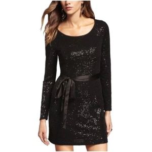 EXPRESS Black Sparkle Long Sleeve Satin Sash Night Out Dress Small